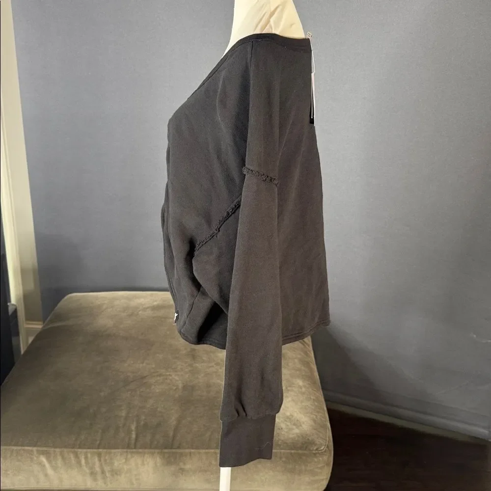 Women’s Joy Lab Black Cinch Front V-Neck Long Sleeve Casual Sweater Size L NWT